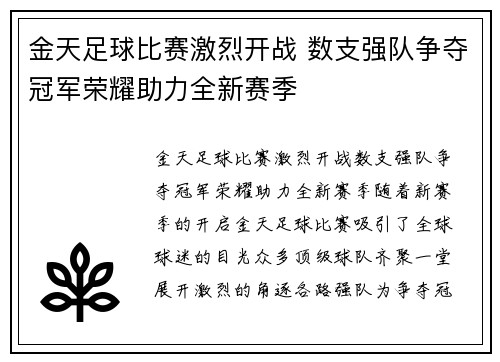 金天足球比赛激烈开战 数支强队争夺冠军荣耀助力全新赛季