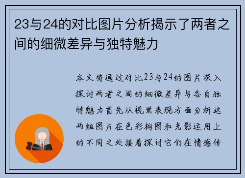 23与24的对比图片分析揭示了两者之间的细微差异与独特魅力