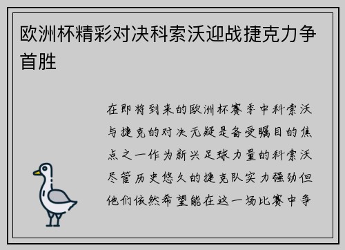 欧洲杯精彩对决科索沃迎战捷克力争首胜