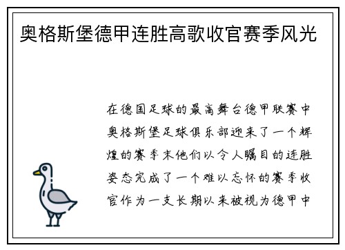 奥格斯堡德甲连胜高歌收官赛季风光